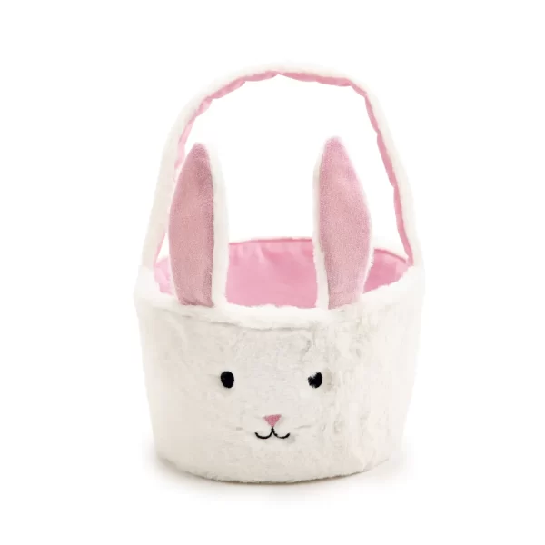 CESTO COELHO PELUCIA BRANCO E ROSA