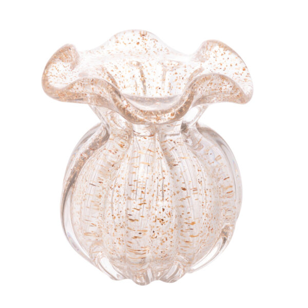 VASO DE VIDRO ITALY TRANSPARENTE E DOURADO 11.5CMX13CM