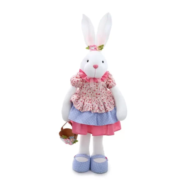COELHA DECORATIVA EM PE 76CM C/ VESTIDO FLORAL