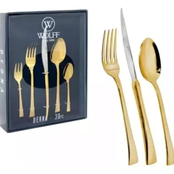 Faqueiro 30 Peças de Aço Inox Berna Dourado - Wolff